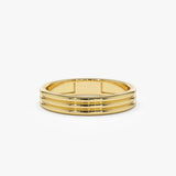 14k 3.5MM Multi Lined Gold Wedding Ring - GeumJewels