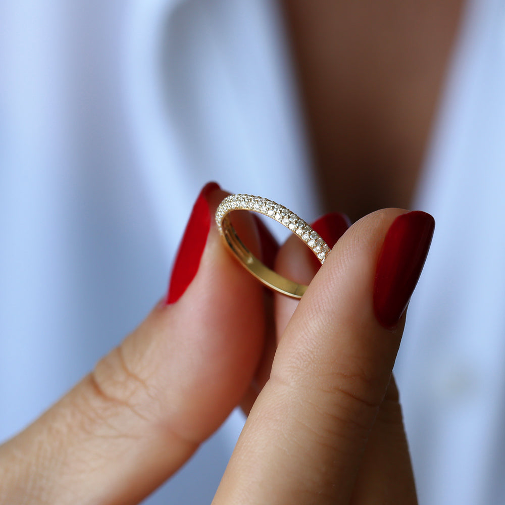 14k 3 Row Half Eternity Diamond Band - GeumJewels