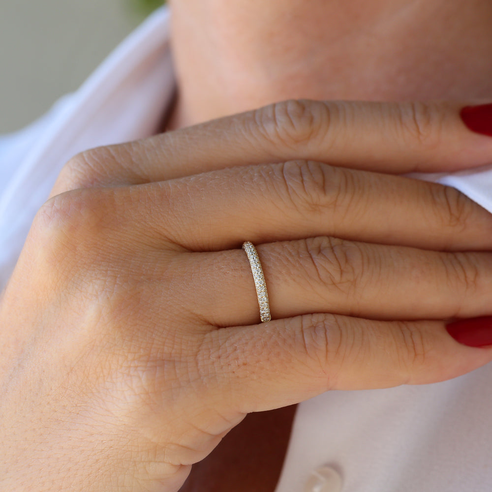 14k 3 Row Half Eternity Diamond Band - GeumJewels