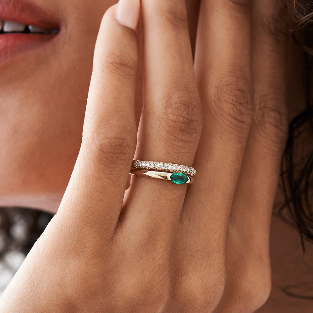 14k 3 Row Half Eternity Diamond Band - GeumJewels
