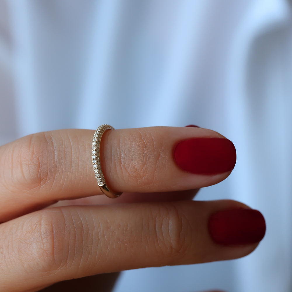 14k 3 Row Half Eternity Diamond Band - GeumJewels