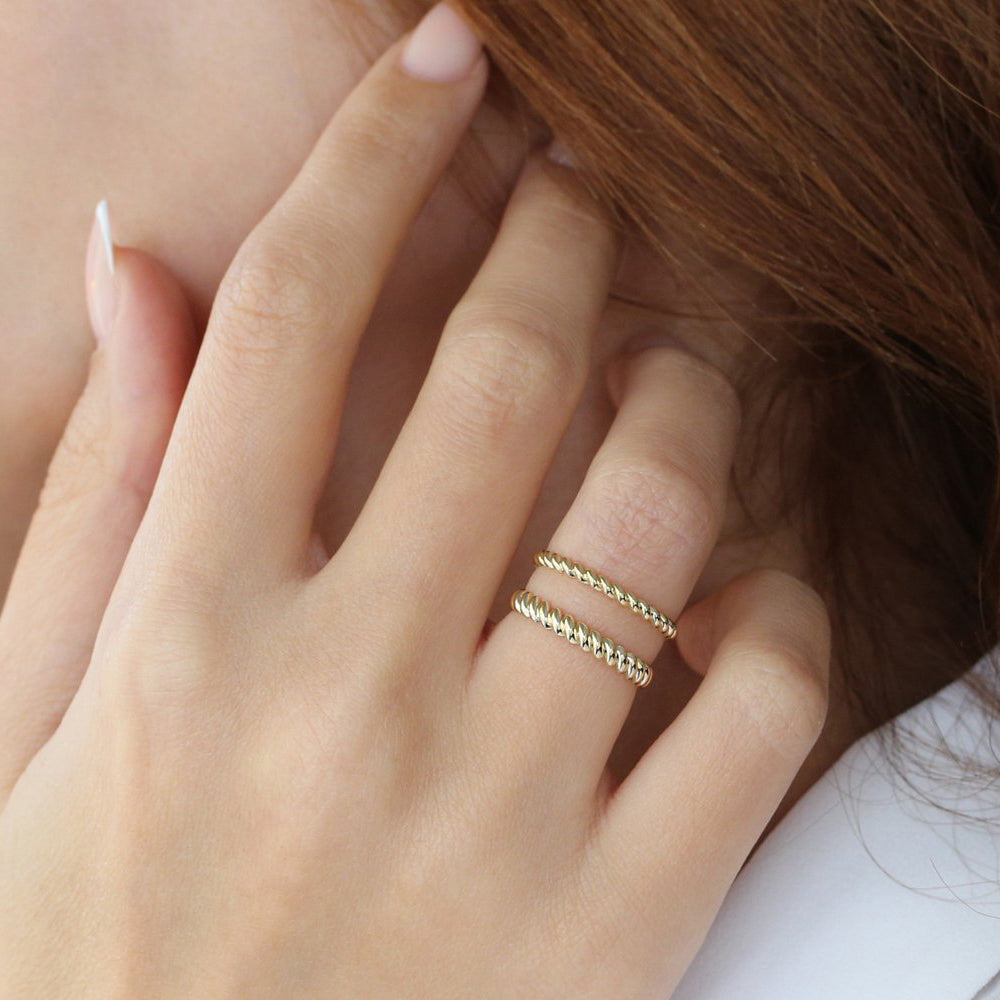 14K 3MM Twisted Rope Ring - GeumJewels
