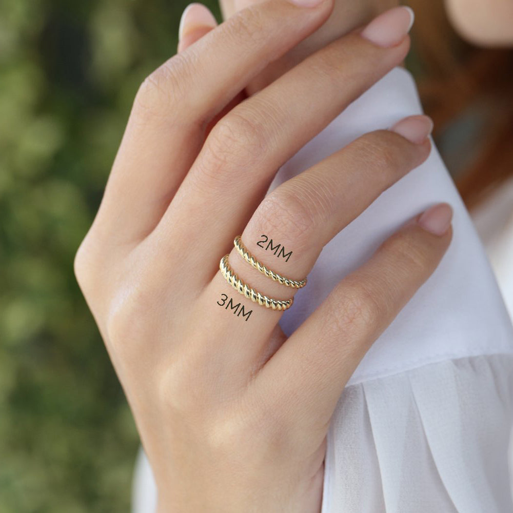 14K 3MM Twisted Rope Ring - GeumJewels