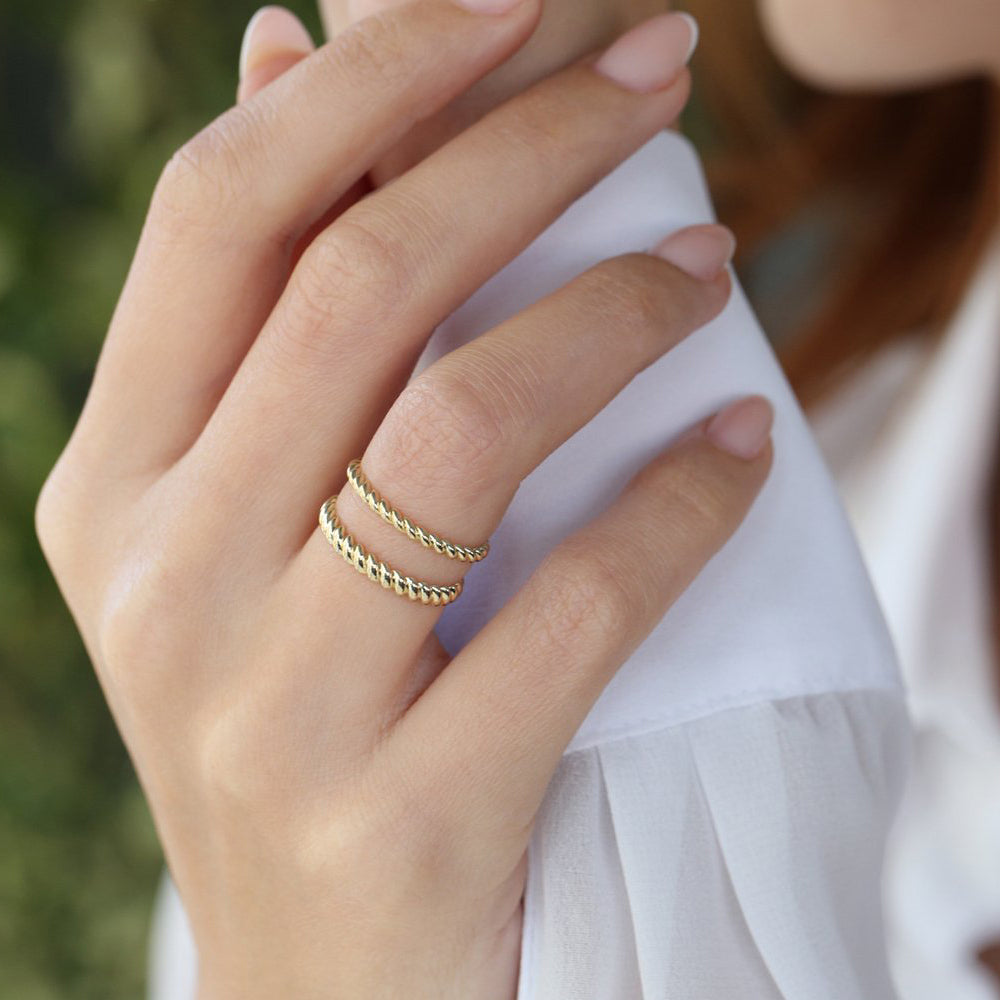 14K 3MM Twisted Rope Ring - GeumJewels