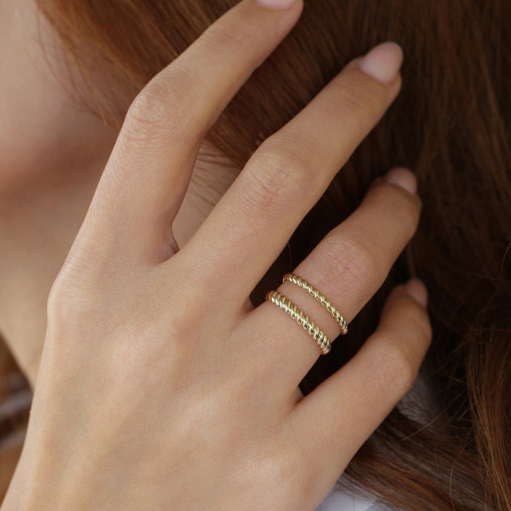 14K 3MM Twisted Rope Ring - GeumJewels