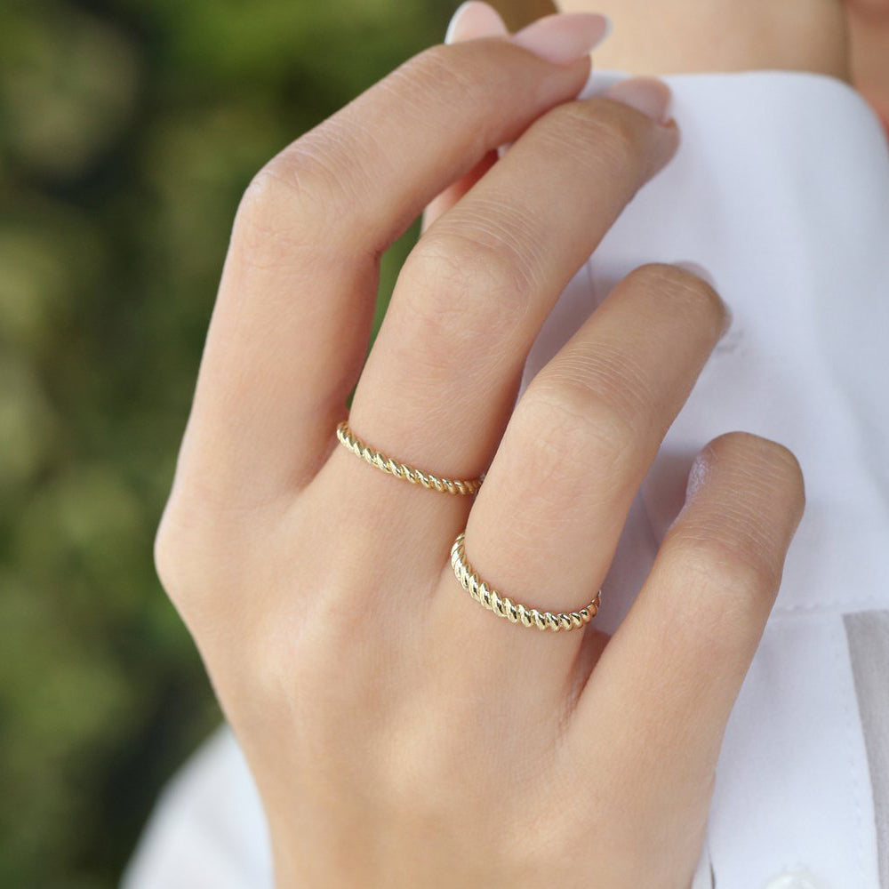 14K 3MM Twisted Rope Ring - GeumJewels