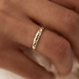 14k 3MM Unique Diagonal Cut Design Gold Ring - GeumJewels