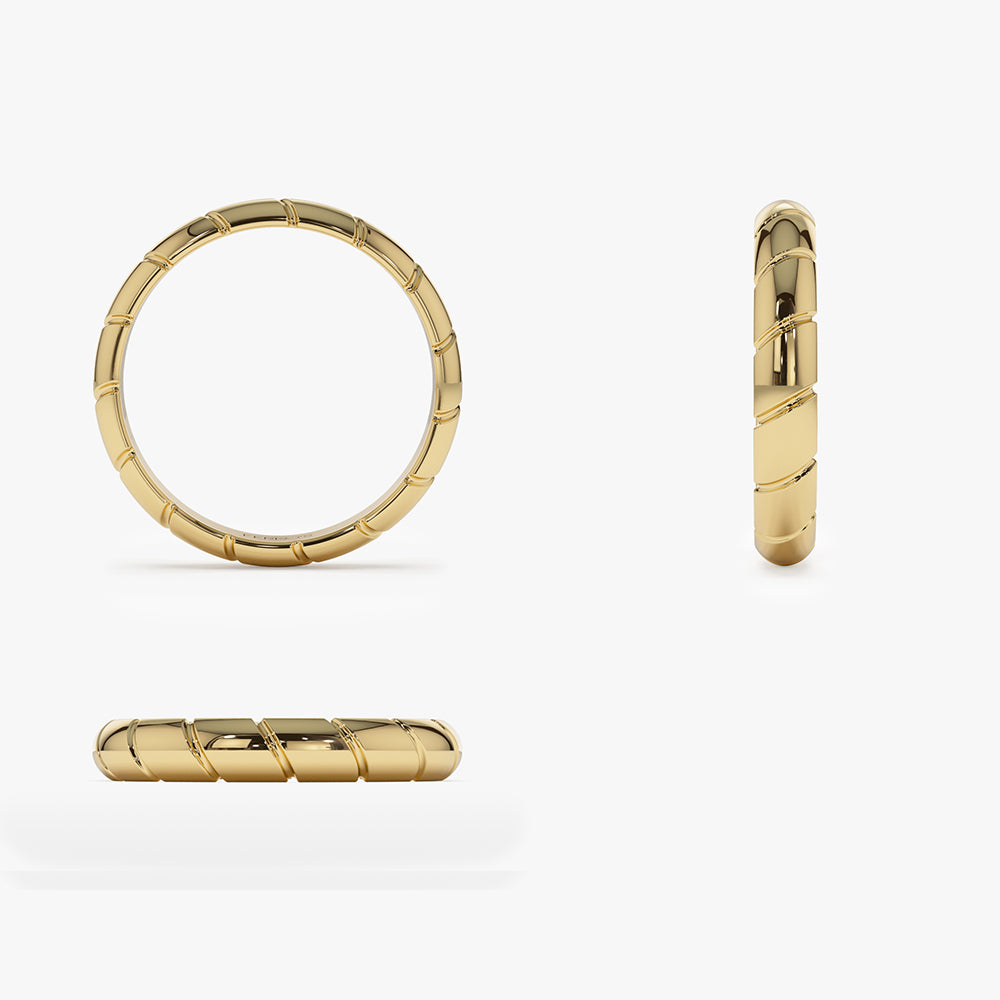 14k 3MM Unique Diagonal Cut Design Gold Ring - GeumJewels