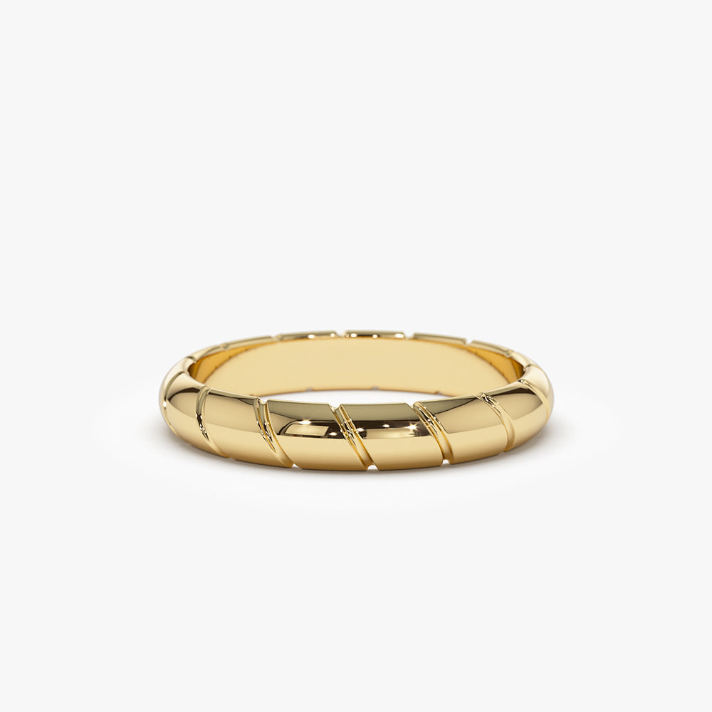 14k 3MM Unique Diagonal Cut Design Gold Ring - GeumJewels