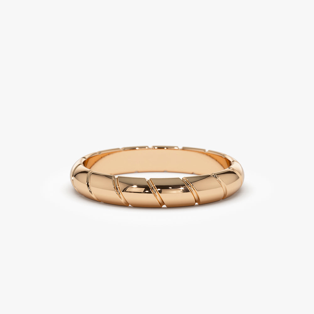 14k 3MM Unique Diagonal Cut Design Gold Ring - GeumJewels