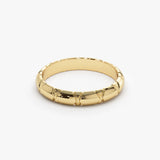 14k 3MM Unique X Cut Design Gold Wedding Ring - GeumJewels