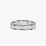 14k 4MM Flat Milgrain Edge Diamond Wedding Band - GeumJewels