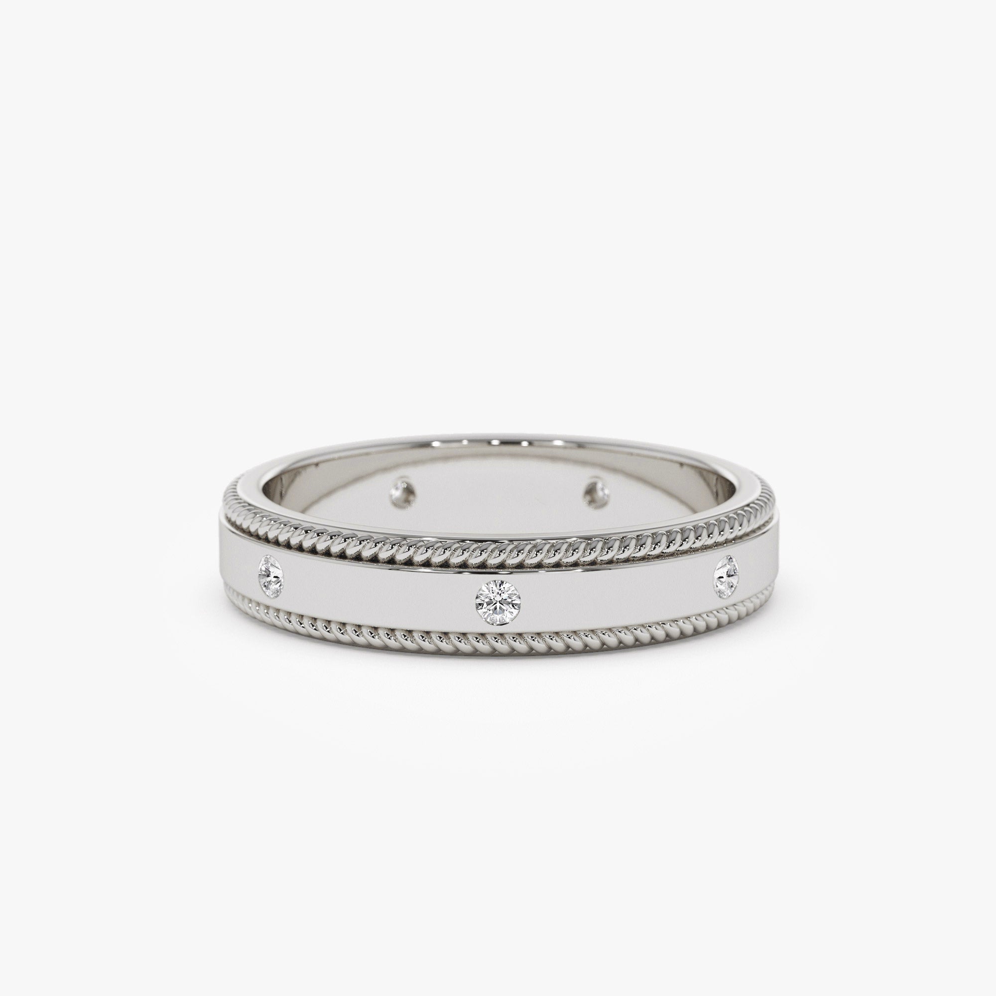 14k 4MM Flat Milgrain Edge Diamond Wedding Band - GeumJewels