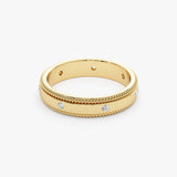 14k 4MM Flat Milgrain Edge Diamond Wedding Band - GeumJewels