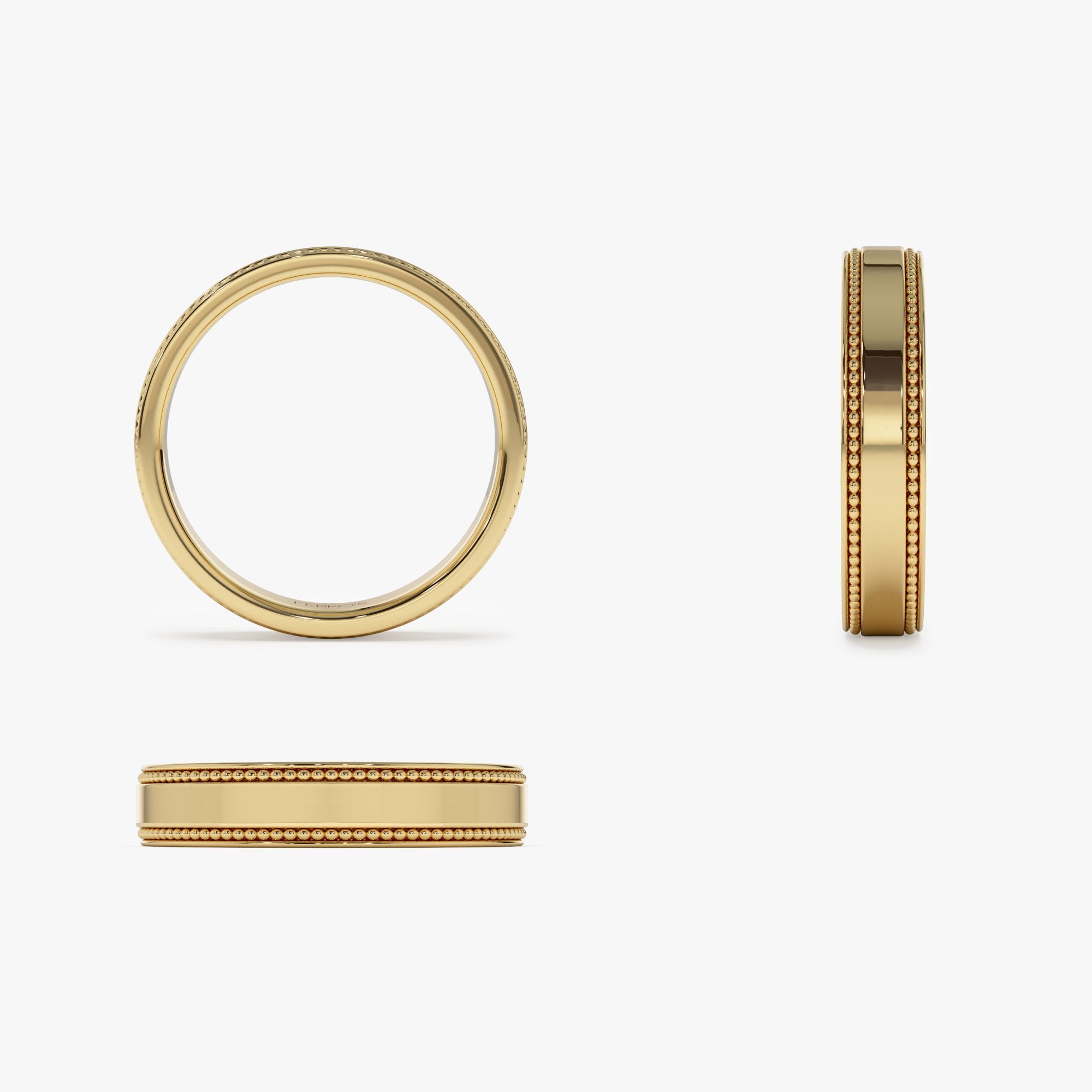 14k 4MM Flat Milgrain Edge Wedding Band - GeumJewels