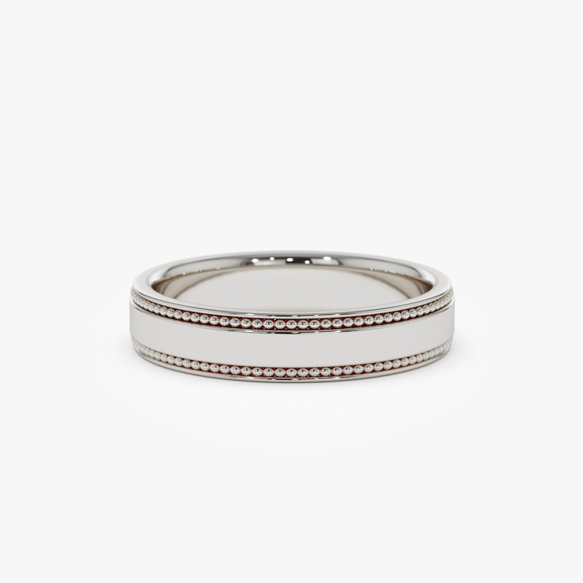 14k 4MM Flat Milgrain Edge Wedding Band - GeumJewels