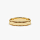 14k 4MM Flat Milgrain Edge Wedding Band - GeumJewels