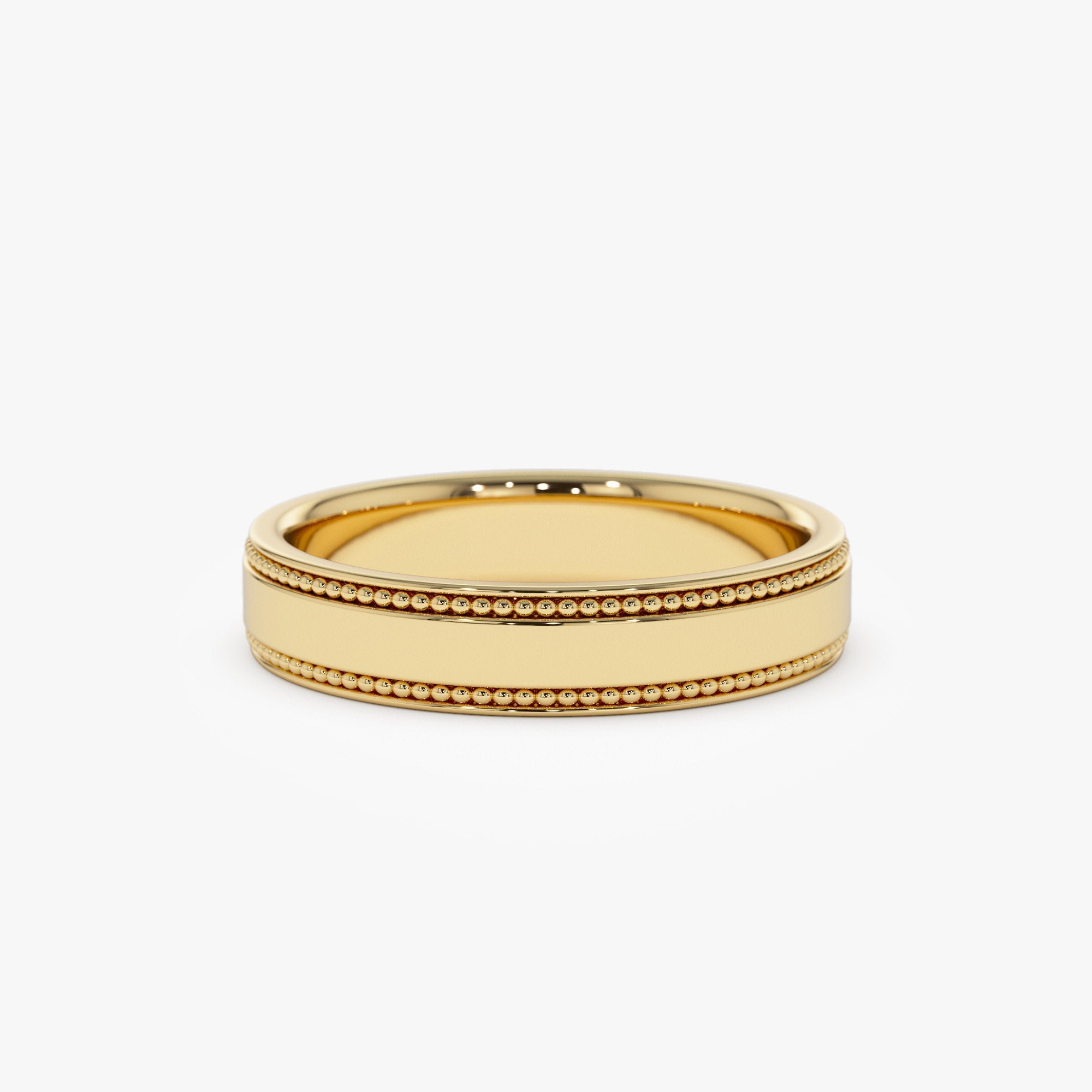14k 4MM Flat Milgrain Edge Wedding Band - GeumJewels