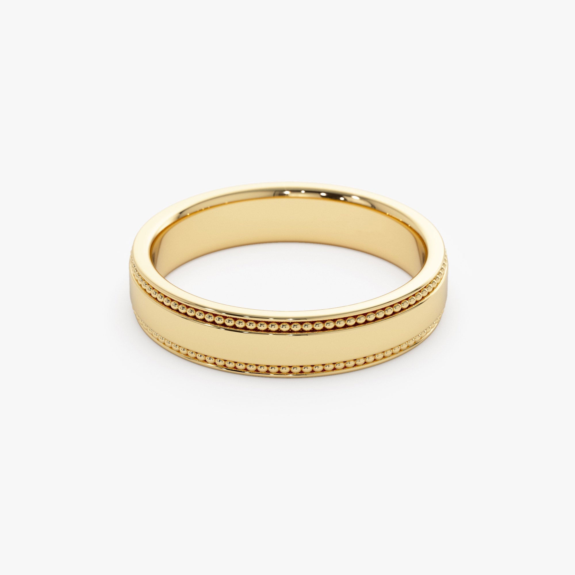 14k 4MM Flat Milgrain Edge Wedding Band - GeumJewels