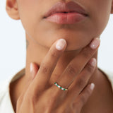 14k 7 Stone Basket Setting Diamond and Emerald Wedding Ring - GeumJewels
