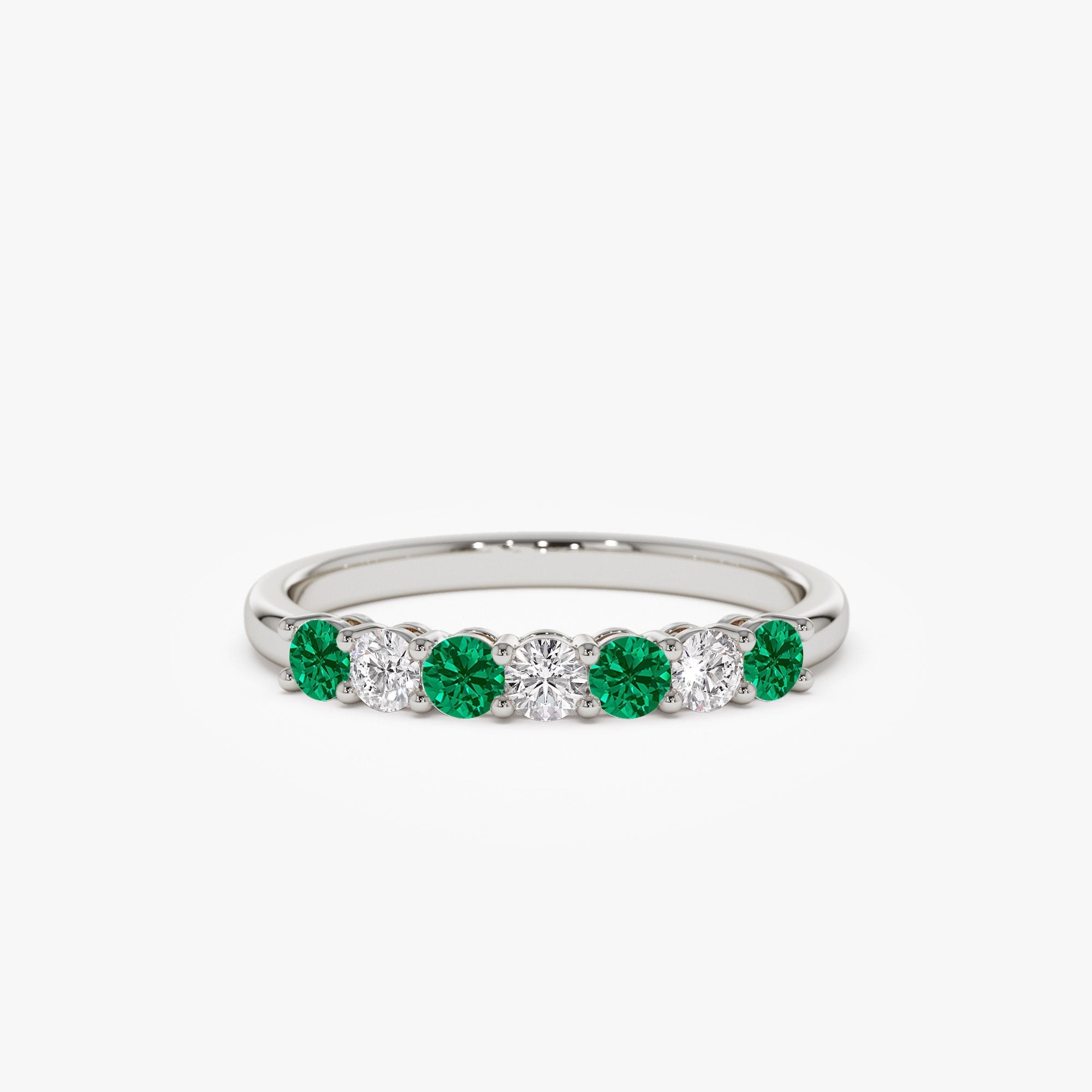 14k 7 Stone Basket Setting Diamond and Emerald Wedding Ring - GeumJewels