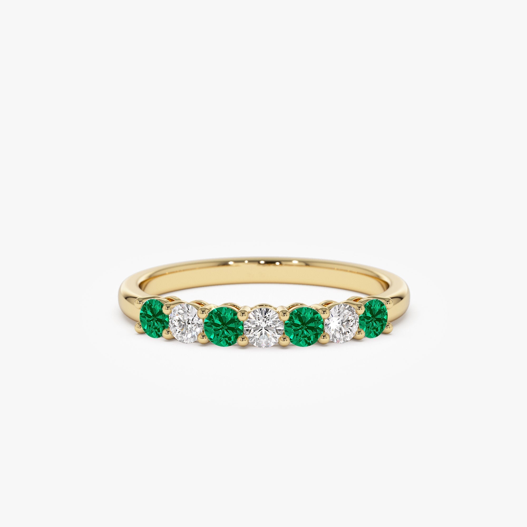 14k 7 Stone Basket Setting Diamond and Emerald Wedding Ring - GeumJewels