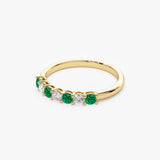 14k 7 Stone Basket Setting Diamond and Emerald Wedding Ring - GeumJewels