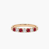 14k 7 Stone Basket Setting Diamond and Ruby Wedding Ring - GeumJewels