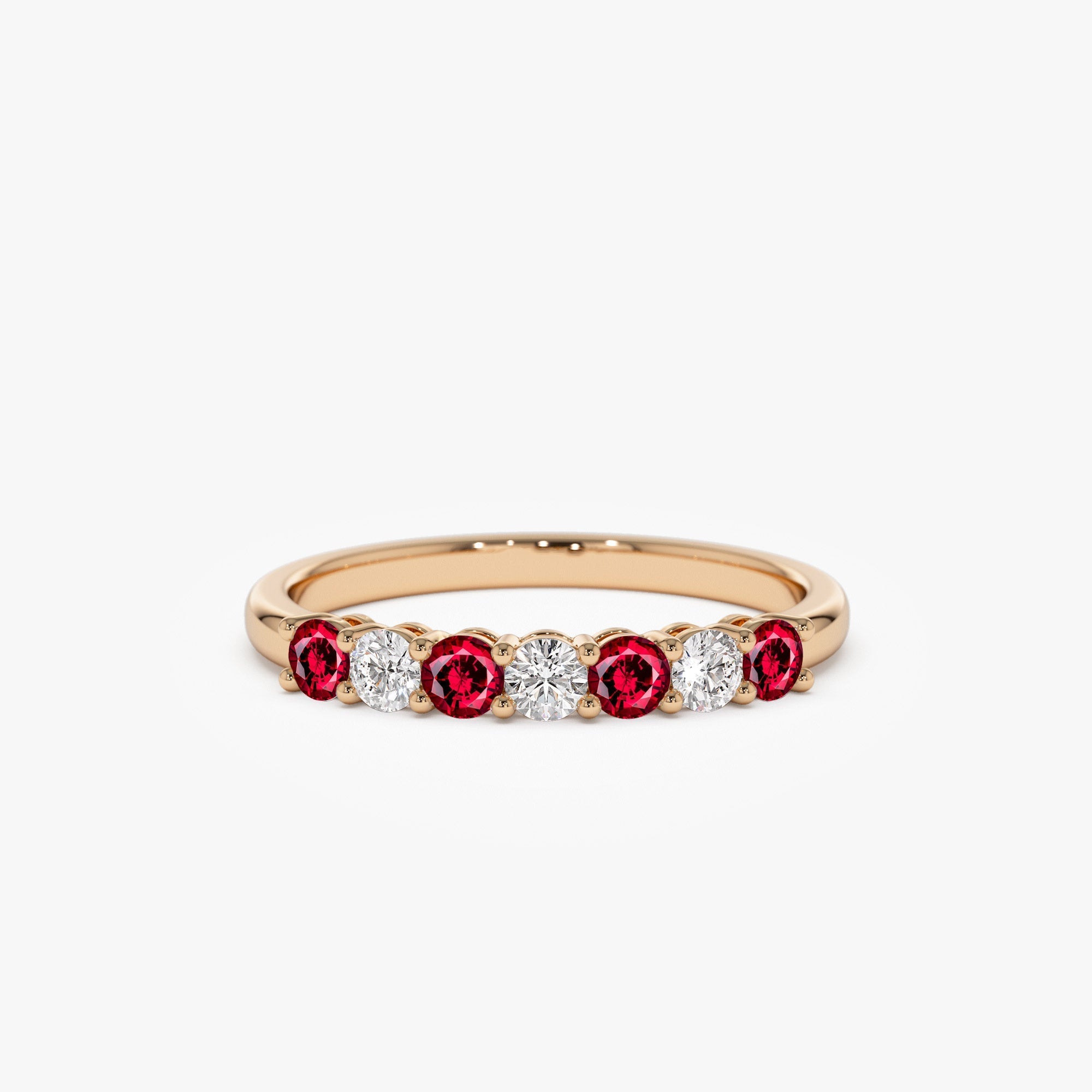 14k 7 Stone Basket Setting Diamond and Ruby Wedding Ring - GeumJewels