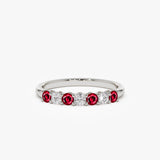 14k 7 Stone Basket Setting Diamond and Ruby Wedding Ring - GeumJewels