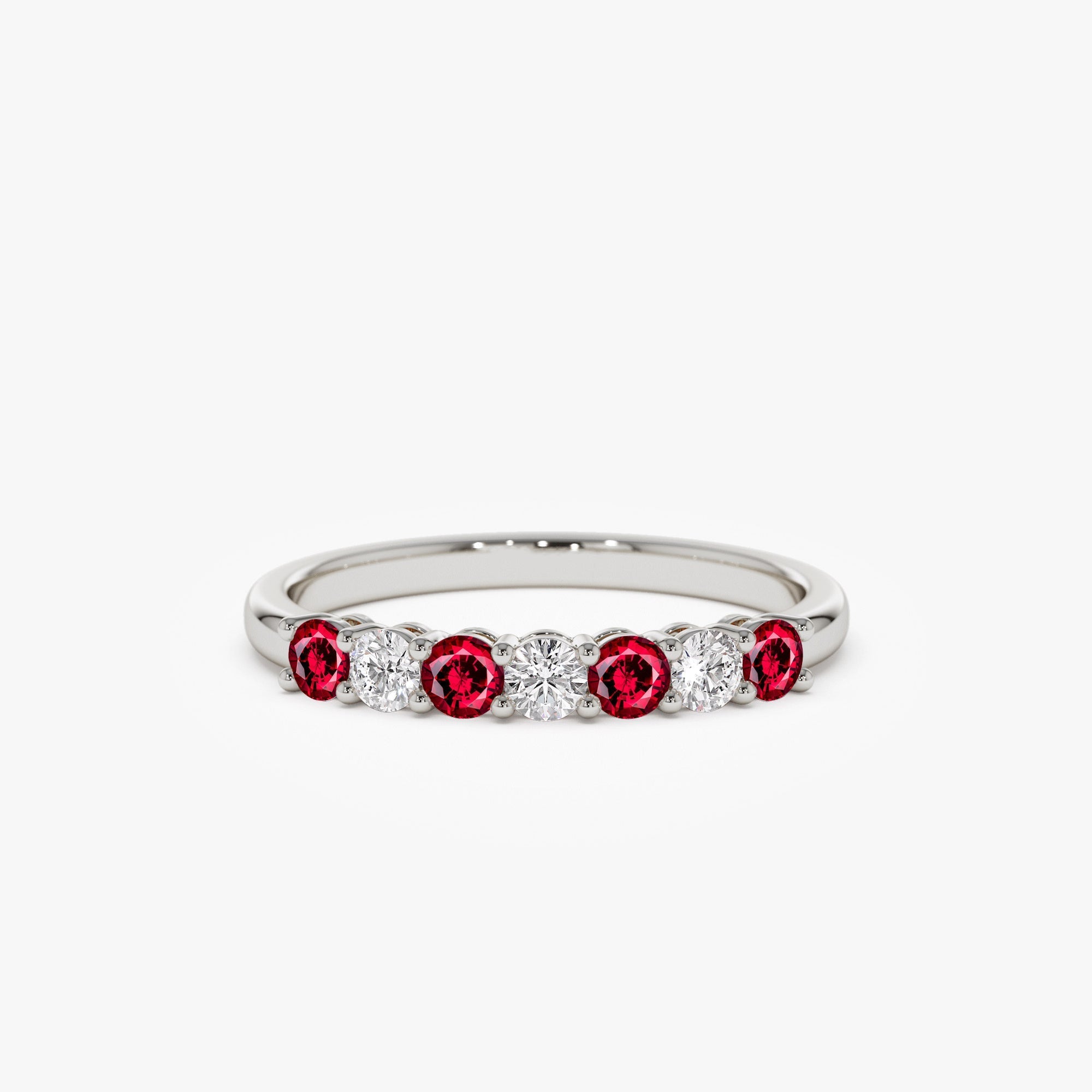14k 7 Stone Basket Setting Diamond and Ruby Wedding Ring - GeumJewels