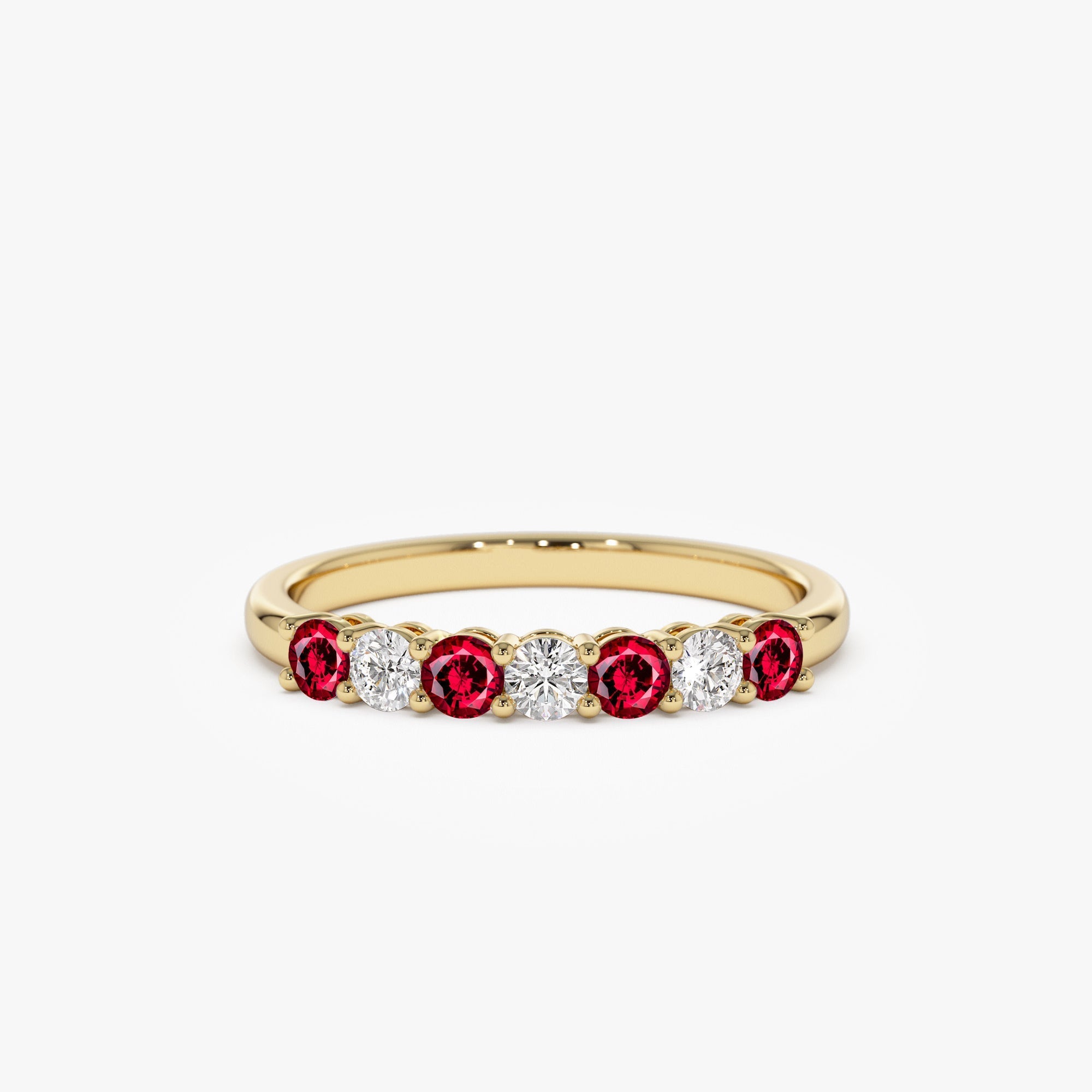 14k 7 Stone Basket Setting Diamond and Ruby Wedding Ring - GeumJewels