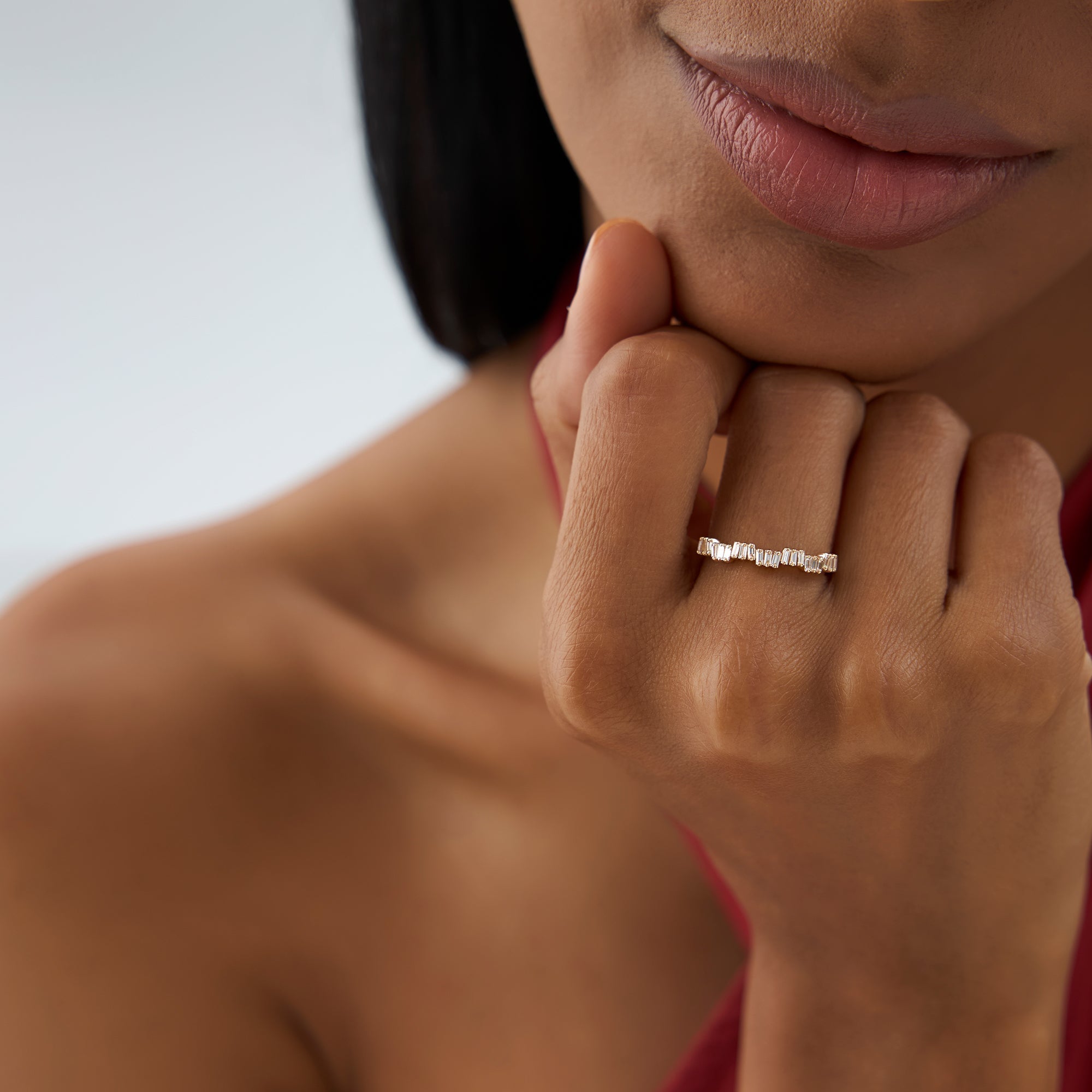 14k Asymetrical Baguette Diamonds Ring - GeumJewels