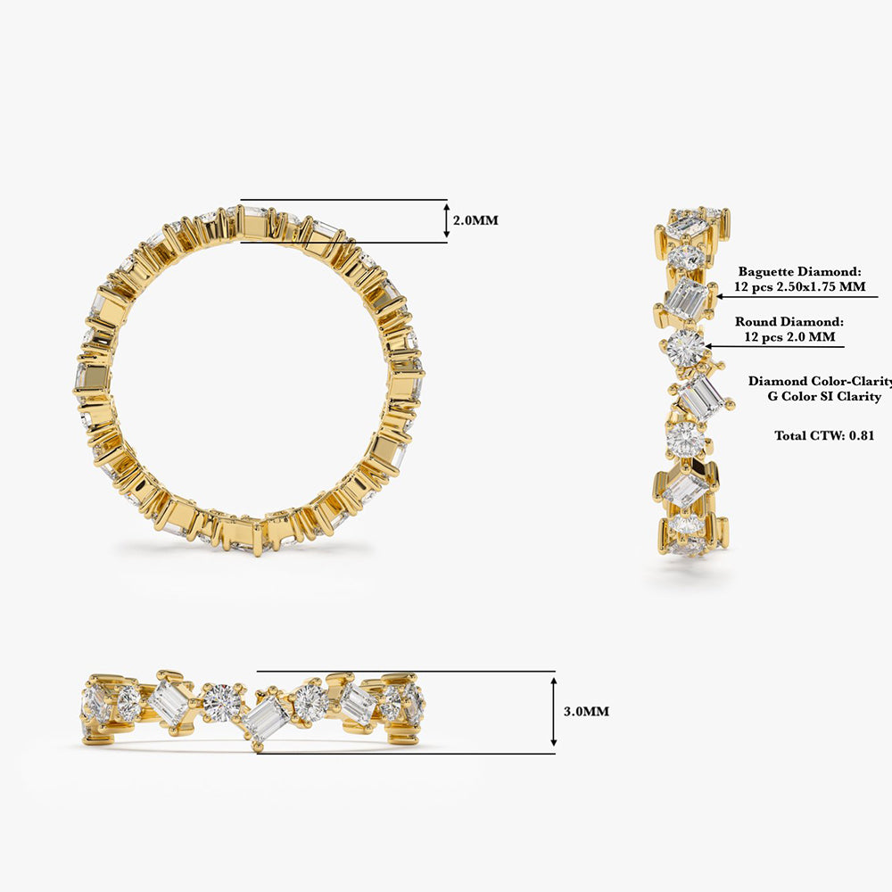 14k Baguette and Round Diamond Full Eternity Ring - GeumJewels