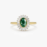14k Baguette Diamond Ballerina Oval Emerald Ring - GeumJewels