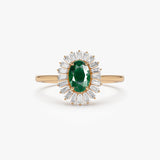 14k Baguette Diamond Ballerina Oval Emerald Ring - GeumJewels