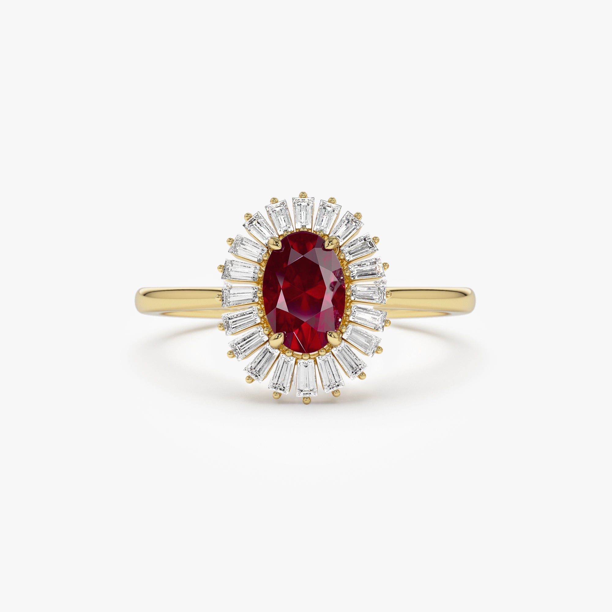 14k Baguette Diamond Ballerina Oval Ruby Ring - GeumJewels