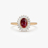 14k Baguette Diamond Ballerina Oval Ruby Ring - GeumJewels