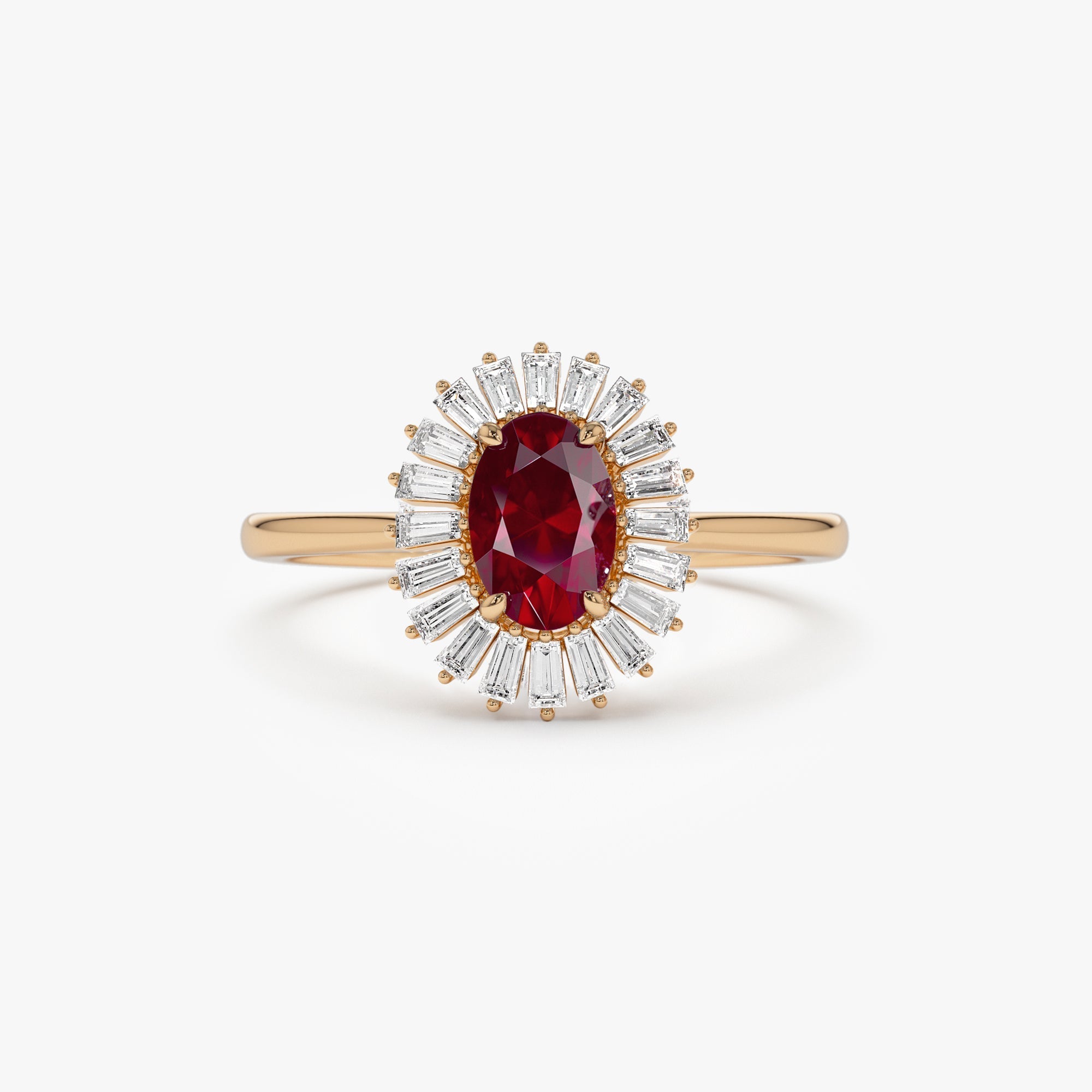 14k Baguette Diamond Ballerina Oval Ruby Ring - GeumJewels