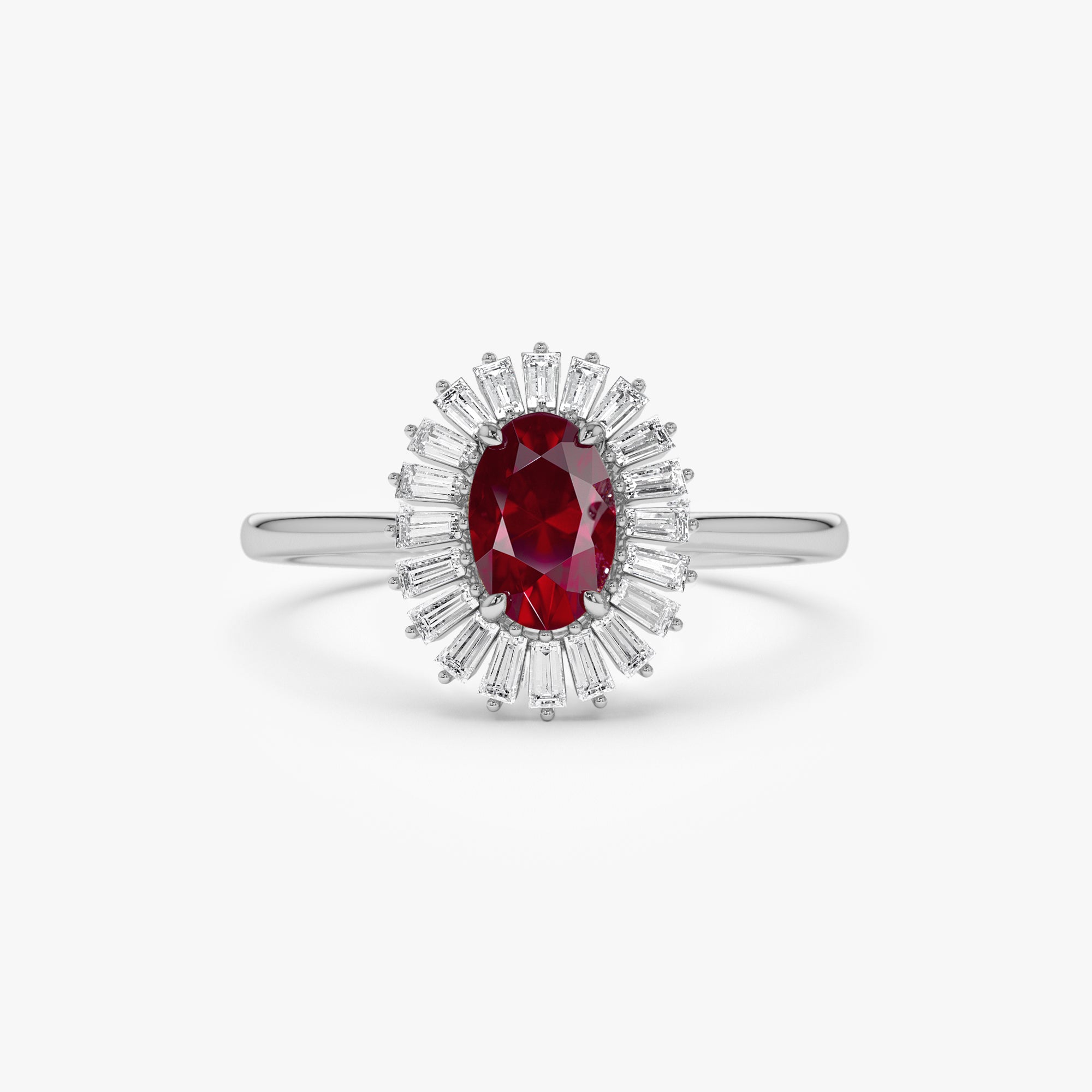 14k Baguette Diamond Ballerina Oval Ruby Ring - GeumJewels