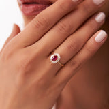 14k Baguette Diamond Ballerina Oval Ruby Ring - GeumJewels