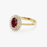 14k Baguette Diamond Ballerina Oval Ruby Ring - GeumJewels