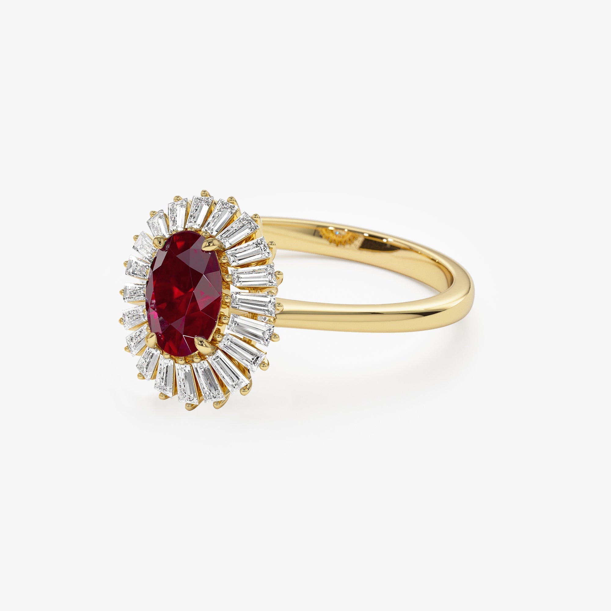 14k Baguette Diamond Ballerina Oval Ruby Ring - GeumJewels