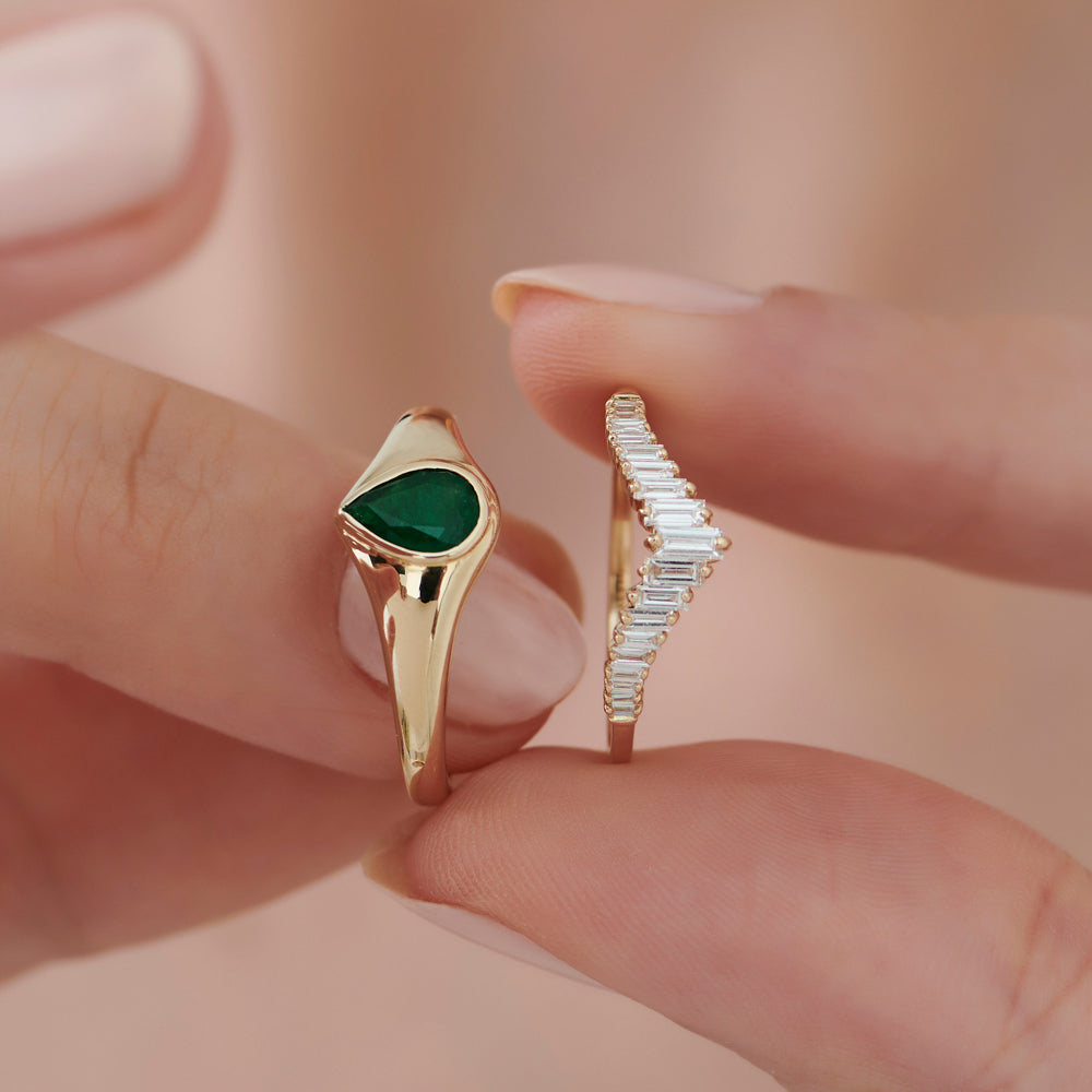 14K Baguette Diamond Curved Tiara Ring - GeumJewels