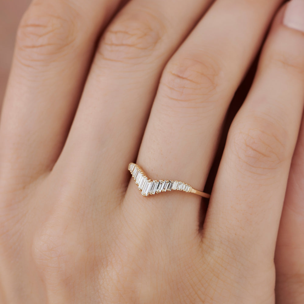 14K Baguette Diamond Curved Tiara Ring - GeumJewels