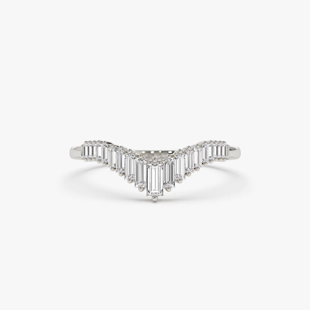 14K Baguette Diamond Curved Tiara Ring - GeumJewels