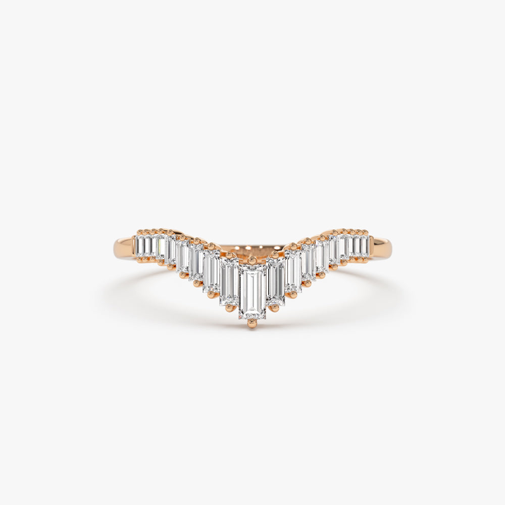 14K Baguette Diamond Curved Tiara Ring - GeumJewels