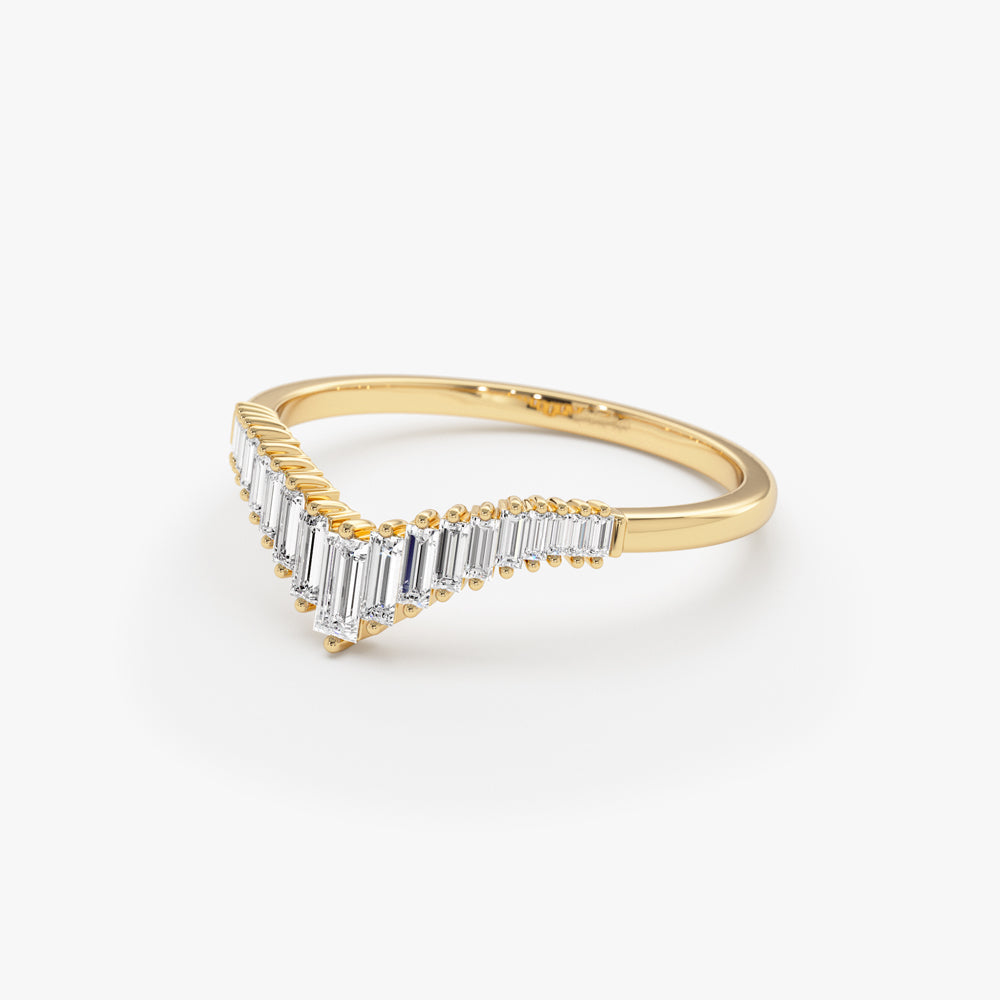 14K Baguette Diamond Curved Tiara Ring - GeumJewels