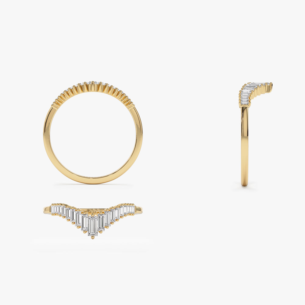 14K Baguette Diamond Curved Tiara Ring - GeumJewels
