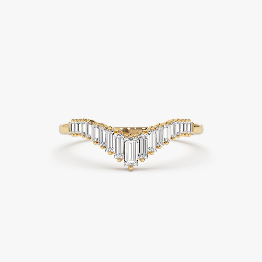 14K Baguette Diamond Curved Tiara Ring - GeumJewels